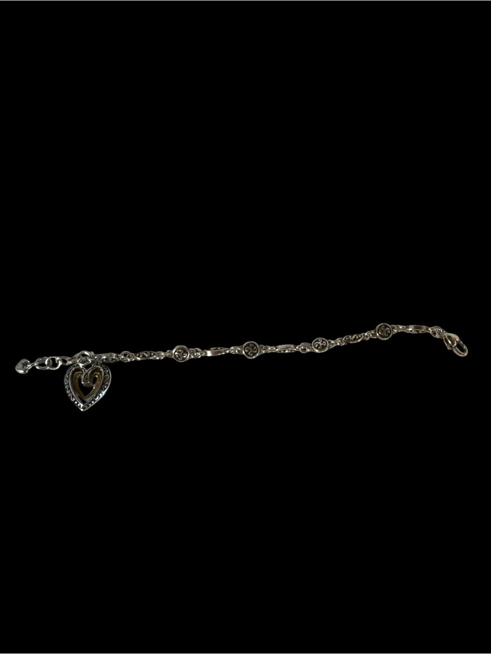 Vintage, Retired Brighton Silver & Gold Heart Scroll Design Charm Bracelet